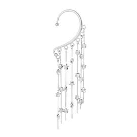 Silver Star Tassel Elf Ear Cuff Single Left Handmade Non Piercing Earring for Women