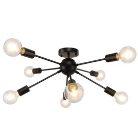 Modern Sputnik Chandelier, LynPon 8 Lights Mid Century Ceiling Light Black Industrial Ceiling Light Fixture for Kitchen Dining Room Bedroom Hallway Lighting