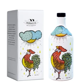 Antico Frantoio Muraglia | Premium Italian Extra Virgin Olive Oil | First Cold Pressed | Gourmet EVOO | Rooster Collectible Handmade Ceramic Bottle | 16.9 Fl.oz (500 ml)
