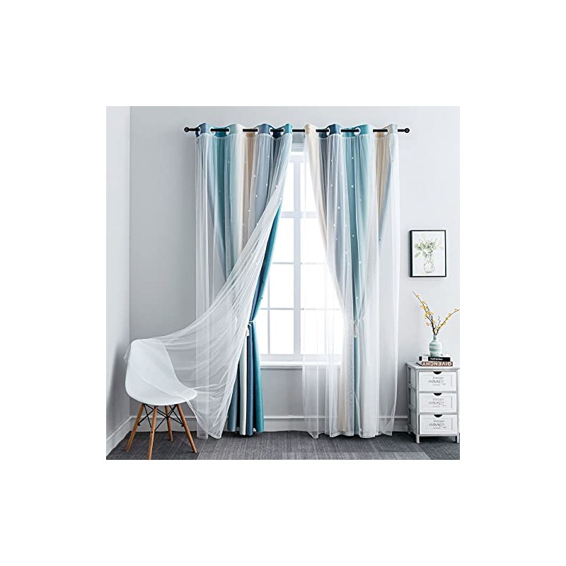 FANLI - Cortinas opacas con diseño de arco iris degradado,