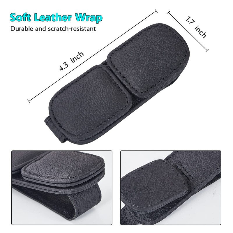 Visonx Sunglass Holder for Car Visor Clip, Magnetic Leather Eyeglass