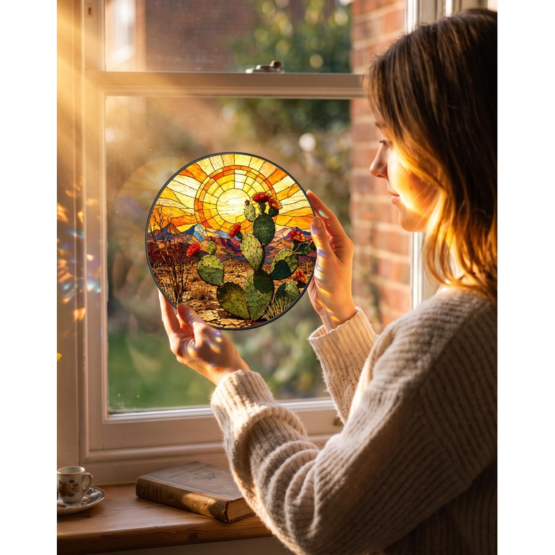 Stained Glass Window Hanging, Tempered Glass Garden Suncatcher 7.8"