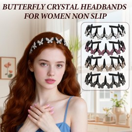 4Pcs Wavy Crystal Headband Butterfly,Butterfly Crystal Headband for Women Non Slip,Wave Rhinestone Headbands for Women's Hair,Elegant Comb Headbands with Teeth,Headbandes Gifts for Women