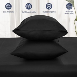 Hotel Quality 100% Cotton Luxury Soft Percale Standard Pillowcases - Set of 2-50cm x 66cm - 300 Thread Count - Breathable (Black)