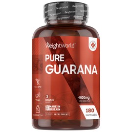 Caffeine Supplement with No Jitter - 4X More Caffeine Than Coffee - 180 Guarana Capsules (3 Months Supply) - Vegan & Natural Caffeine Pills with No After Effects - Guarana Tablets Alternative
