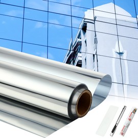 Pushglossy 36 Inch x 50 ft One Way Window Film Privacy Daytime Reflective Mirror Window Tint Sun Blocking Thermal Insulated Film Heat Control Static Cling Tint Anti UV Home Office (Silver)