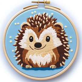 DIY Punch Needle Kits for Beginners Hedgehog with Hoop Embroidery Punch Needle Starter Craft Set Easy for Adults and Children Festival Gift and Decoration 20x20cm-1