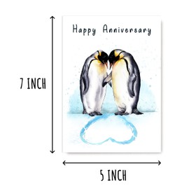 SMHGifts Happy Anniversary Card - Penguins Heart Shadow Card - Romantic Card - Penguins Anniversary Card - Card For Husband Wife Boyfriend Girlfriend