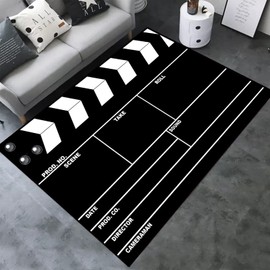 Movie Clapboard Area Rug Movie Night Home Theater Film Art Rugs Cinema Area Carpet Non-Slip Home Decoration for Bedroom Living Playing Room (Movie-3)