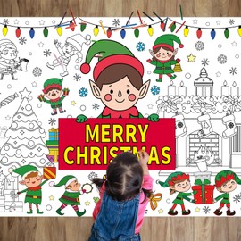 Christmas Giant Coloring Poster Merry Christmas Large Coloring Tablecloth 43.3 x 31.5 Inch Xmas Elf Drawing Jumbo Paper for Kids Gifts Activities Toys Crafts Home Classroom Holiday Party Decorations