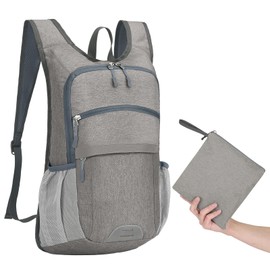 KAMEUN Small Hiking Backpack for Men, Lightweight & Foldable Daypack 10L- Waterproof Travel Rucksack -Made of Canvas Back Pack for Women, Men for Work, Camping, Walking- Grey