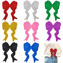 7 parches para planchar con lazo con purpurina – 4 x 5 pulgadas, color arcoíris brillante, cola curvada, con lentejuelas bordadas, para ropa, mochilas, ropa, jeans, chaquetas, camioneros, sombreros