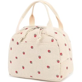 Generic Corduroy Lunch Tote Bag - Insulated, Reusable & Large Capacity - Perfect for Work, Picnics, and Travel (Strawberry Design), 8 Liters, sy230020