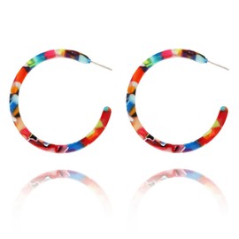 Boho Acrylic Hoop Earrings Bohemian Statement Colorful Acetate Lucite Tortoise Shell Resin Geometric Big Lightweight C Open Hoops Earrings for Women Prom Party Holiday Fashion Jewerly Gifts (Colorful)