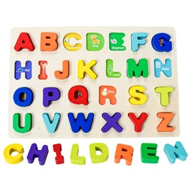 Wooden ABC Letters for Kids Alphabet Learning Toys Wooden Toddler Puzzles Montessori Toys for Girls Boys (Capital Letters)
