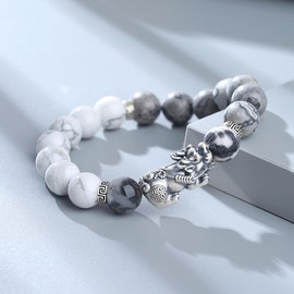 Silver Thunder Bracelet, Men's, Popular, Hichuu Piu Bracelet, Natural Stone, Tiger Eye, Evil Fortune, Money Luck, Natural Stone, Obsidian, Agate, 0.4 inch (10 mm), Mala Bracelet, Hypoallergenic Metal,