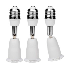 JACKYLED Light Socket Extender 3.9”/10CM Light Bulb Extension Socket, E26 E27 Medium Base Bulb Converter, Max 60W 360 Degree Adjustable Extension Adapter, 3-Pack
