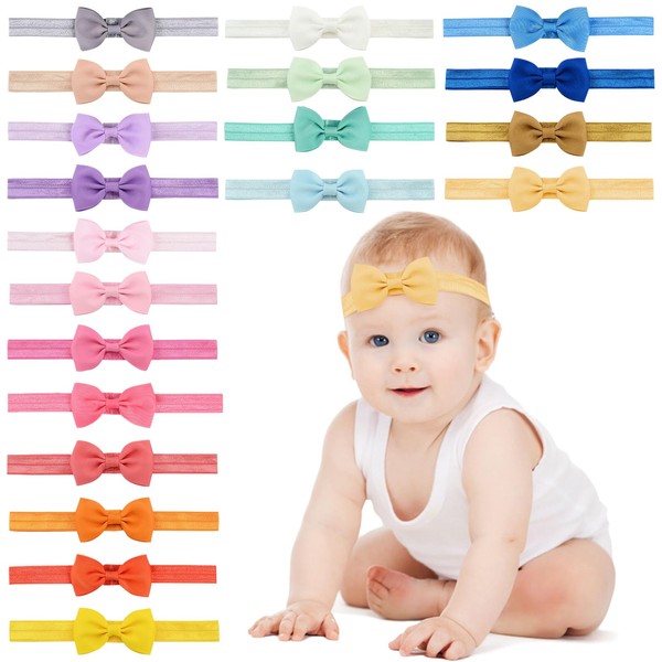 20 Pcs Bows Baby Elastic Headbands, Baby Headbands Grosgrain Ribbon