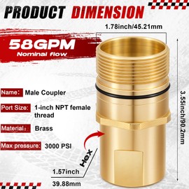 Otoolling Wet-line Wing Nut Hydraulic Quick Disconnect Male Coupler, Heavy Duty Brass for Live Dump Trailer Hydraulic Systems(1" Npt)