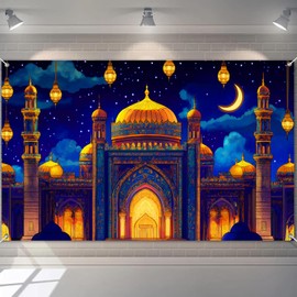 BlissYard Eid Decorations Ramadan Banner Mosque Backdrop Gold Dome Islamic Wall Decor Crescent Moon Ramadan Kareem Decorations for Muslim Eid Al Fitr Home Iftar Party