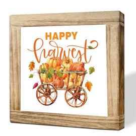 Autumn Wooden Sign Happy Harvest Fall Decor For Home Farmhouse Autumn Table Signs Rustic Thanksgiving Decorations Autumns Decor for Farmhouse Home Office Shelf Table 5.9x5.9 inch