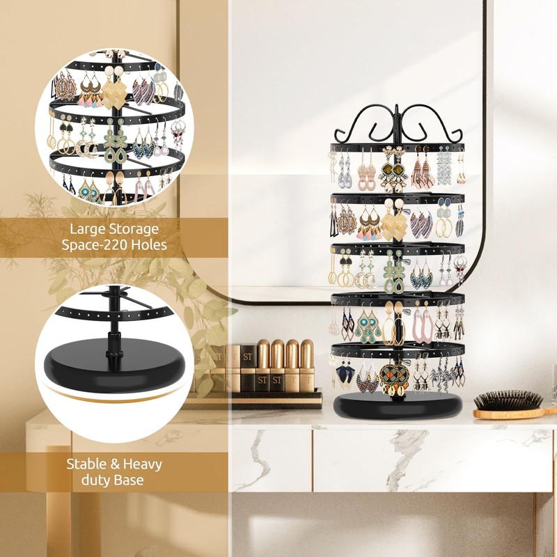 MODOWEY Rotating Earring Holder Organizer Stand, 5 Tier Metal Tree