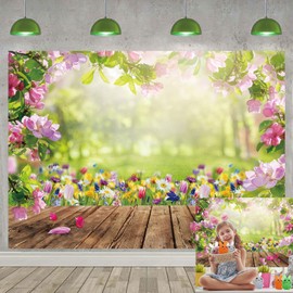 Frühlings-Fotografie-Hintergrund, Frühling, Ostern, Holzboden, Blumen, natürliche Landschaft, Hintergrund, Kindergeburtstag, Babyparty, Hochzeit, Party, Dekoration, Hintergrund (243,8 x 182,9 cm)