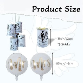 Dumeher Tin Tin Set 5-Piece Car Decoration Wedding Tins on the Car 12 x 7.5 cm with Mr & Mrs Balloons White for Car Wedding Decoration Wedding Customs Wedding Inspiration