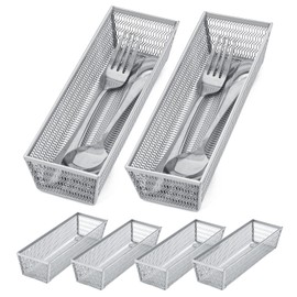 Neudeco Silverware Organizer,Mesh Drawer Organizer for Kitchen，Metal Utensil Organizer for Flatware, Knives, Spoons,Cosmetic (Silver 9 * 3 * 2 inch Pack6)