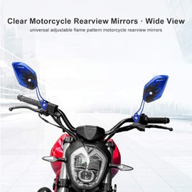 1 Pair Universal Motorcycle Rearview Side Mirrors, Keenso Adjustable Aluminum Handlebar Rear View Side Mirrors Flame Pattern Motorbike Scooter 10mm 8mm (Blue)