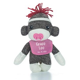 Plushland Cute Super Soft Sockiez for Baby Boy with Custom Bib 6 Inches-Stuffed Animal Toy-Lovable for Kids-First Birthday Gift (Pink)