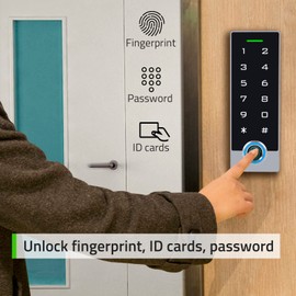 Metal Fingerprint Door Access Control Keypad System, Access Controller Stand-Alone Keypad, EM HID IC Card Reader + 5pcs ID Key Fobs, Weatherproof WG26/34 10000 Users for Garage, Door Lock Opener