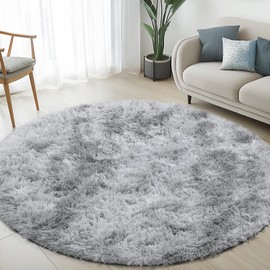 Sour Lemon Living Room Rugs, 80 x 80 cm, Grey Round Rug for Bedroom, Washable, Non-Slip, Fluffy Rug, Shaggy Soft Rugs, Mat for Kids, Hallway, Living Room