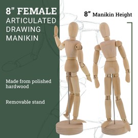 US Art Supply® Wood 8" Female - Artist Drawing Manikin Articulated Mannequin with Base and Flexible Body - Perfect for Drawing The Human Figure (8" Female)