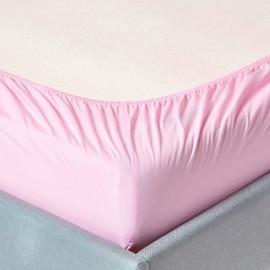 HOMESCAPES Percale Fitted Sheet Pink 140 x 200 cm, Flat Sheet Egyptian Cotton, Fitted Sheet with Elastic Band, 200 Thread Count