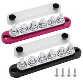 6 x M8 (5/16") Studs Power Distribution Block Bus Bar 12V, Ampper 5.9" HD 200A Marine BusBar Battery Distribution Block W/Cover for Car Boat Solar (Red & Black)