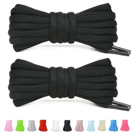 Stepace 2 Pairs (4 Pieces) Shoelaces, Half Round Shoelaces, Length 39.4 - 63.0 inches (100 - 160 cm), 11 Colors, Oval Shoelaces, Sneakers, Black