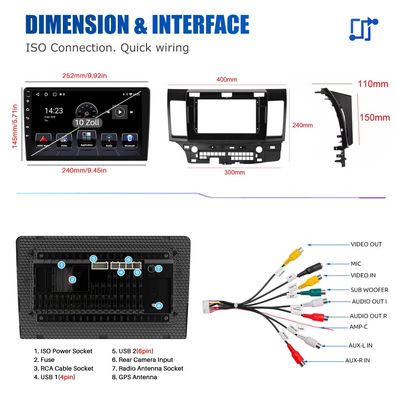 ESSGOO For Mitsubishi Lancer 2008-2017 10" Car Stereo Radio Android