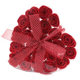 Set of 24 Soap Flower Heart Box - Red