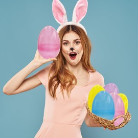 The Dreidel Company Massive Translucent Fillable Easter Eggs Colorful Bright Plastic Easter Eggs, Perfect For Easter Egg Hunt, Surprise Egg, Easter Hunt,8" Giant Fillable Eggs (12-Pack)