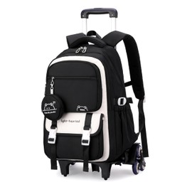 Rolling Backpack for Boys Girls Kids Backpack with Wheels Elementary School Roller Bookbag Trolley School Bag for Travel Black