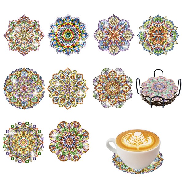 Rongrongago 9-Piece Diamond Painting Coaster Set with Holder and Tools,