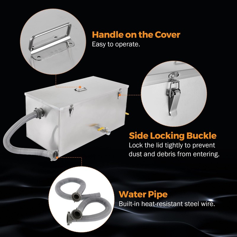 BEAMNOVA Commercial Grease Trap 25lbs Stainless Steel Interceptor, Side Inlet