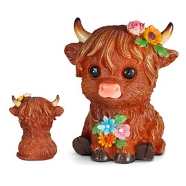 nawaza Highland Cow Statue Outdoor Garden Decor Highland Cow Resin Lawn Yard Home Decor Farmhouse Kitchen Office Table Decorations