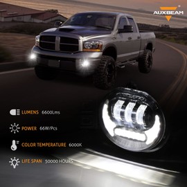 Auxbeam LED Fog Lights w/White DRL+ Yellow Turn Signal Light DOT Approved Replacement for Dodge Ram 1500 2002-2008 Dodge Ram 2500/3500 2003-2009, 1 Pair Black