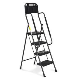 HBTower Step Ladder with Handrails, Folding Step Stool with Attachable Tool Bag & Anti-Slip Wide Pedal for Home Kitchen Pantry Office, Black
