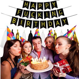 Black & White Gold Tissue Paper Tassels Garland & Happy Birthday Banner - Funny 30th, 40th, 50th Birthday Party Decorations