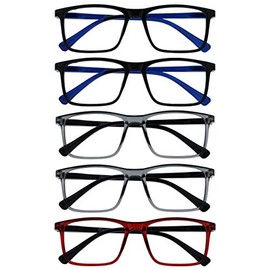 Opulize Ink 5 Pack Reading Glasses Large Black Grey Red Mens Womens Spring Hinges RRRRR4-1177Z +1.50