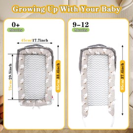 Vervebaby Baby Lounger for Newborn - Infant Lounger for Home and Travel, Portable Newborn Lounger with Strap, Baby Nest Lounger Adjustable Size, Little Elephant Grey