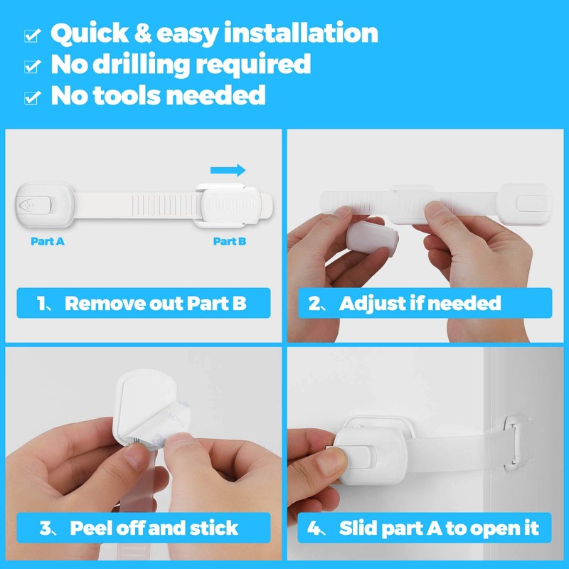 JAZZZNAP Child Safety Strap Locks for Cabinet, Refrigerator, Oven, Toilet,